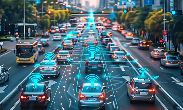 strade con auto collegate da segnale wireless per una mobilità smart